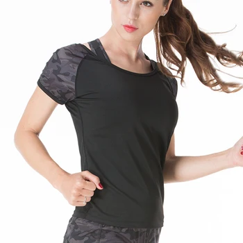 BINAND Sieviešu Ātri Žāvēšanas Camo Yoga T-kreklu Poliestera Apaļu Kakla Sviedri-wicking Fitnesa Darbojas Fitnesa, Slim Fit Treniņu Topi