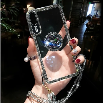 Bling Spīdums Ar 360 Pirksta Gredzenu Gadījumā, iPhone 8 7 6S Plus X XR XS Max 11 Pro Max Segums Luksusa Rhinestone Dimanta Mīksto Gadījumā