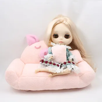 Blyth lelle middie mini ledus rotaļlietas gultas maigi rozā cūku gulta dīvāns spilveni 20879