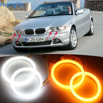 BMW 3 Sērija E46 Convertible Kupeja Kabriolets 2004. - 2006. Gada Kokvilnas Switchback LED divu Krāsu Angel Eye White Dzintara pagrieziena signāla gaismu