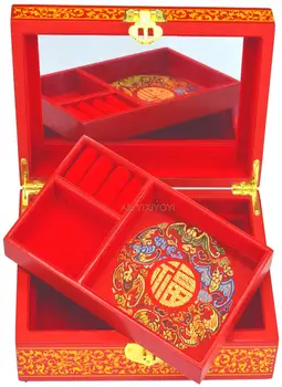 Brīnišķīgs Ķīniešu Retro 2 Slāni, Koka Rotaslietas Lodziņā Organizators Reklāmas Plūmju Ziedu Glezniecības Lodziņā Konteineru Kāzu Dāvanu Kastē Gadījumā