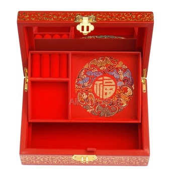 Brīnišķīgs Ķīniešu Retro 2 Slāni, Koka Rotaslietas Lodziņā Organizators Reklāmas Plūmju Ziedu Glezniecības Lodziņā Konteineru Kāzu Dāvanu Kastē Gadījumā