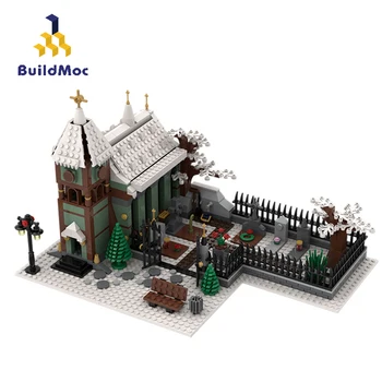 BuildMoc Pilsētas Ēku Ziemassvētku Ciematu Ziemas Mājas Komplekti KM Baznīcu Arhitektūra, Celtniecības Bloki, Ķieģeļi Pilsētas Street View Rotaļlietas 30566
