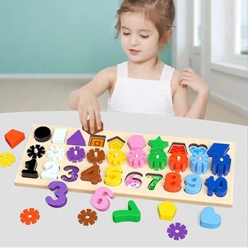 Bērni 3D Puzzle Board Koka Rotaļlietas Izglītības Montessori Rotaļlietas Numuru Skaits Krāsas Kaudze Formas Sniegpārslas Puzzle Mācību līdzekļi