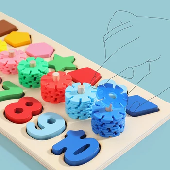 Bērni 3D Puzzle Board Koka Rotaļlietas Izglītības Montessori Rotaļlietas Numuru Skaits Krāsas Kaudze Formas Sniegpārslas Puzzle Mācību līdzekļi