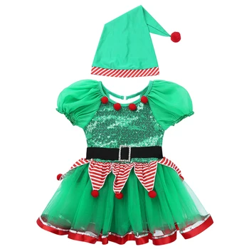 Bērni, Meitenes Ziemassvētku Kostīms Dancewear Skatuves Sniegumu Apģērbs Puff Piedurknēm Sequined Acs Baleta Tutu Kleita Leotard ar Cepuri