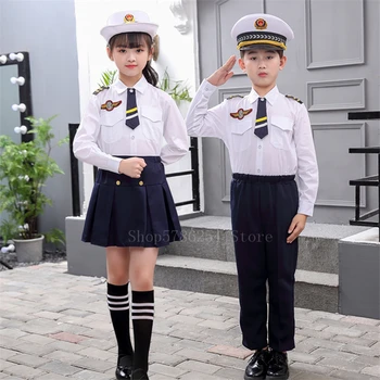 Bērniem Izmēģinājuma Vienādi Zēni Meitenes Gaisa Spēku Kostīmi Bērniem Lidojumu Tērpu Halloween Cosplay Apģērbu Flotes Militāro Formas Tērpu Dāvanas