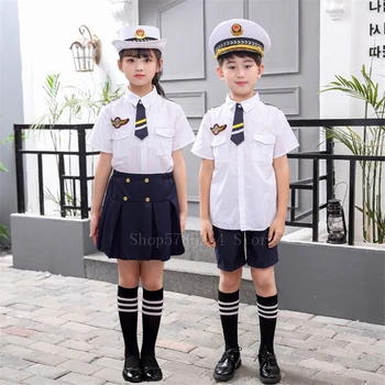 Bērniem Izmēģinājuma Vienādi Zēni Meitenes Gaisa Spēku Kostīmi Bērniem Lidojumu Tērpu Halloween Cosplay Apģērbu Flotes Militāro Formas Tērpu Dāvanas