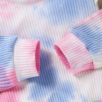 Bērnu apģērbs atbilstu kaklasaišu krāsošanas garām piedurknēm un garās bikses modes sporta divdaļīga rozā, zilā cute bērnu apģērbu uzvalks karstā