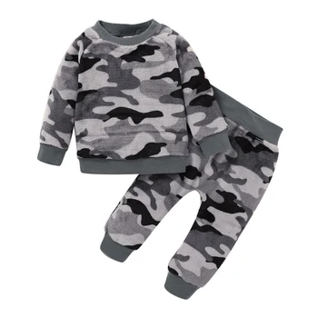 Bērnu Bērniem Zēni Siltu Apģērbu Komplekts Militārās Maskēšanās Flaneļa Nosaka Gadījuma Mētelis + Bikses Bērniem, Bērnu Samta Drēbes, Tērpi, Tērpi