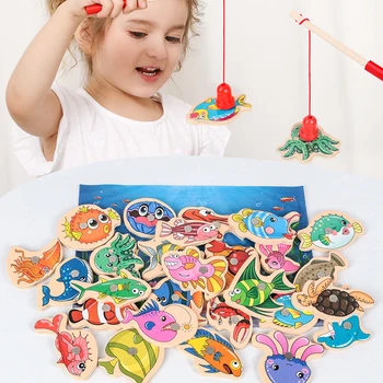 Bērnu Izglītības Rotaļlietas, 31Pcs Magnētisko Koka Zvejas Rotaļlietu Komplekts Zivju Spēli Izglītības Zvejas Rotaļlietas, Bērnu Dzimšanas dienas/Ziemassvētku Dāvanu