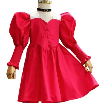 Bērnu Kleita Meitenēm vintage Tiesa stila laternas piedurknēm kleita raibs peter pan apkakli Puse Princese Kristību Kleita Bērni 4139