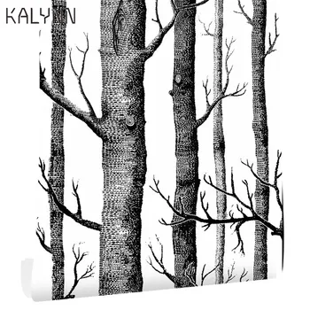 Bērzu Meža Pašlīmējošas 3D Tapetes Dzīvojamā Istabā, Guļamistabā Sienas Uzlīmes, Vinila, Sazinieties Papīra Melna Balta Koka Sienas 6m*45cm