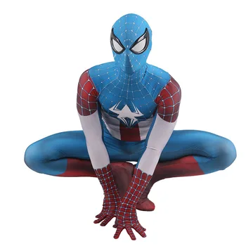 Captain America Kostīmu Supervaronis Spandex 3D Iespiesti Halloween Kostīmu Cosplay Fullbody Zentai Tērps Pieaugušie/Bērni