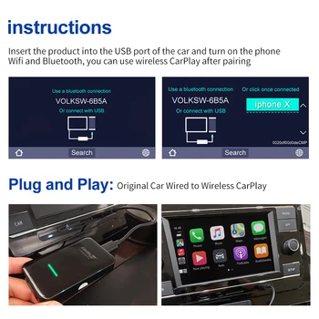 Carlinkit 2.0 Apple CarPlay Dongle ar Vadu Bezvadu Aktivators Audi, Porsche VW USB Carplay 2 Gaisa Plug And Play