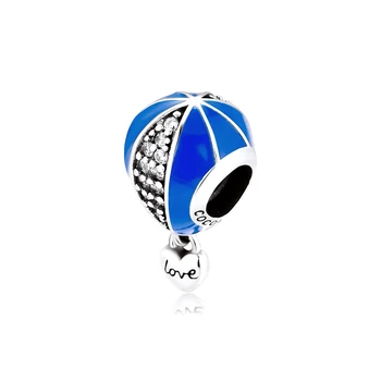 CKK 925 Sterling Sudraba-Rotaslietas Zilās Karstā Gaisa Balons Vilināt Sirds Šarmu DIY Der, lai Padarītu Piekariņi Rokassprādzes Kaklarota