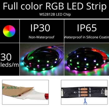 CLAITE RGB LED Strip Gaismas DC5V 1M 2M WS2812B 5050 bluetooth USB APP Kontroles RGB Atsevišķi Adresējama LED Strip Gaismas Komplekts 15803