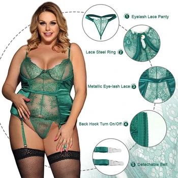 Comeonlover Seksīgā Ziemassvētku Babydoll Karstā Plus Lieluma Sleepwear Zaļā Transparente Dessous Erotiska Izšūšanas Mežģīņu Apakšveļa RI80535 26272