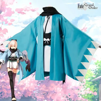 Cos Liktenis/Grand Lai Okita Souji Cos Liktenis/Go Sakura Saber Cosplay Kimono Zilā Cosplay Kostīms