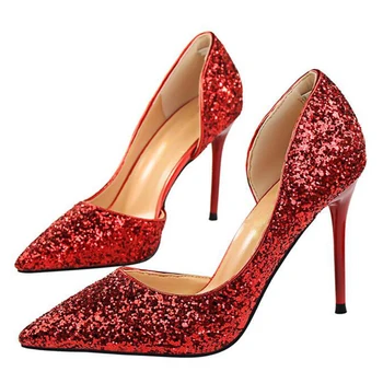 COVOYYAR ir 2021. Norādīja Toe Sievietēm Augsti Papēži Bling Dāma augstpapēžu kurpes Sūkņi 9.5 cm Sexy Puse Kleita Kāzu Līgavas D'Orasy Kurpes WHH121 15577