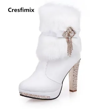 Cresfimix sieviešu modes ērti rudens & ziemas balti augstpapēžu zābaki dāma gadījuma pu ādas, kažokādas zābaki, atdzesē kurpes a2848