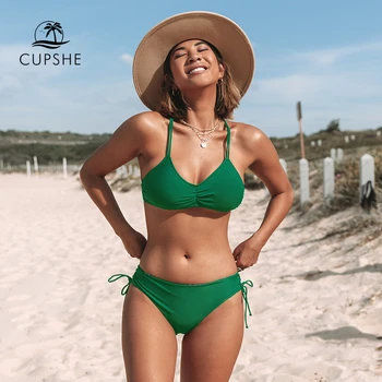 CUPSHE Zaļo Lapu Mežģīnēm Līdz ar Zemu Vidukļa Bikini Komplekts Sieviešu Peldkostīms Sexy Atgriezeniska Apakšā Divi Gabali Peldkostīmi Ir 2021. Beach peldkostīms