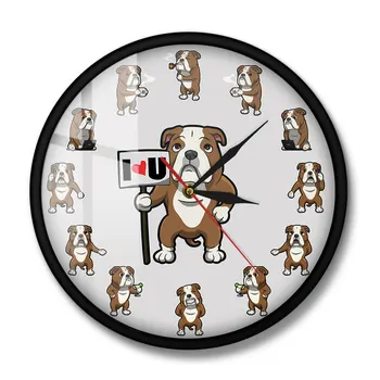 Cute Karikatūra Buldogs Ikdienas Dzīvē Drukāt Sienas Pulkstenis Britu Buldogs Kucēns Pulkstenis Dzīvojamā Istabā Klusums Nav tikšķ Pulksteņa Suns Mīļāko Dāvanu 10433