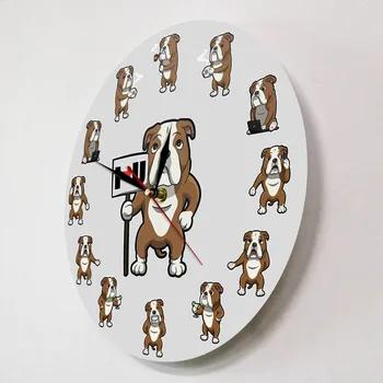 Cute Karikatūra Buldogs Ikdienas Dzīvē Drukāt Sienas Pulkstenis Britu Buldogs Kucēns Pulkstenis Dzīvojamā Istabā Klusums Nav tikšķ Pulksteņa Suns Mīļāko Dāvanu
