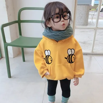 Cute Kids Apģērbu Karikatūra Medus Bišu Izšuvumi Vilnas Sabiezējumu Siltu Kapuci Sporta Krekls Korejas Maz Meiteņu Topi Ziemas Hoodies