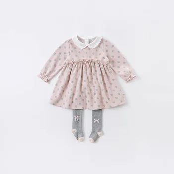 DBS14482 dave bella rudens baby meitene cute bow punkti drukas kleita bērnu modes puse kleita bērniem, zīdaiņu lolita drēbes