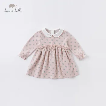 DBS14482 dave bella rudens baby meitene cute bow punkti drukas kleita bērnu modes puse kleita bērniem, zīdaiņu lolita drēbes