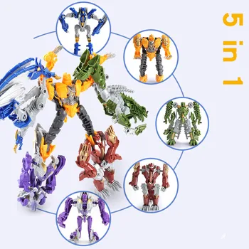 Deformācijas Svešzemju Briesmonis, Dinozauru Rangers Megazords Saliktas Rotaļlietas Bērniem 5In1 Transformācijas Roboti