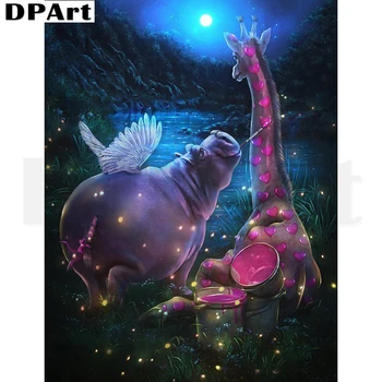 Dimanta Krāsošana Pilnu Kvadrātveida/Kārtas Urbt Hippo Žirafe Ilūziju 5D Daimond Gleznu Izšūšana Krustdūrienā Mozaīkas Attēlu L271