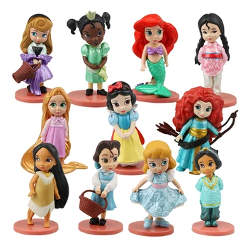 Disney Princess 11Pcs Darbības Rādītāji 8cm Moana Sniega Baltā Merida Mulan Sirēna Tiana Jasmīns Lelles Bērnu Rotaļlietu Kolekcija Bērniem