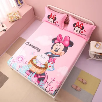 Disney Saldēti Elza un Anna Karikatūra Mickey Mouse Kokvilnas palagu ar astēm, kas Aprīkoti Mājas Lapā Gultas Veļa Matracis Vāciņu