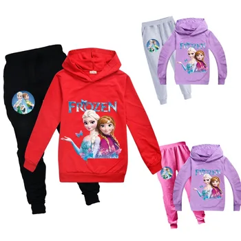 Disney Toddler Bērniem, Baby Girls Karikatūra Saldēti Apģērbu Komplekts ar garām Piedurknēm ar Kapuci Bikses Oufits Sporta Tracksuit Apģērbu Komplekts 2-16Years