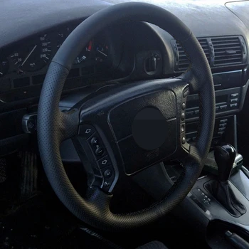 DIY Black Pātagot Anti-slip Ērti, Mīksti Roku šūtas Auto Stūres Rats Segumu BMW E46 318i 325i E39 E53 X5