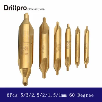 Drillpro 6pcs 1/1.5/2/2.5/3/5mm Centrs, Treniņi 60 Grādu HSS Titāna Pārklājumu Countersink Urbis