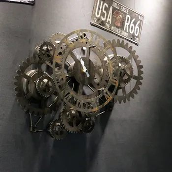 Dzelzs Dzīvojamās Istabas Sienas Pulkstenis Vintage Radošā Klusuma Sienas Karājas Pulkstenis, Mehānisko Pārnesumu Reloj De Salīdzinot Rūpniecības Dekoru EF50WC