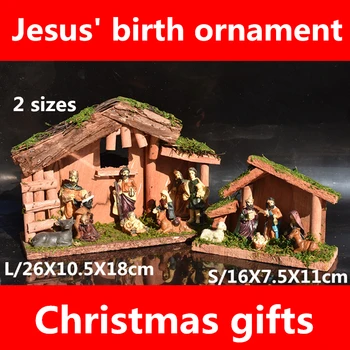 Dzimšanas Jēzus sveķu dekoratīvi Ziemassvētku rotājumi Kristiešu silītē istabas lelle logu, mājas mēbeles, pārrobežu