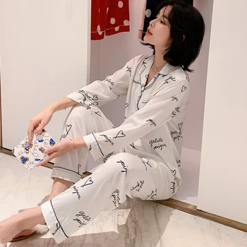 Dāmas pidžamu ledus sniega zīda garām piedurknēm divdaļīga modes vēstuli atpūtas un ērtu mājas pakalpojums atbilstu JJF0134