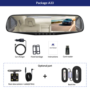 E-ACE A33 Spogulis Dvr 4.3 Collu Dashcam FHD) 1080P Automātiskās Kameras Auto Reģistrators ar Atpakaļskata Kameru, Video ierakstīšanas Auto Dvrs