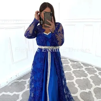 Eightree Royal Blue Marokas Caftan Vakara Kleita Ar Garām Piedurknēm Divas Gabals Dubaija Saūda Arābu Vakara Kleita Apģērbs Abaya Balles Kleita