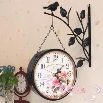 Eiropas stila pastorālo izslēgt sienas pulkstenis putnu stāvēt filiāle dzīvojamā istaba kaltas dzelzs double-sided korejas apaļš sienas pulkstenis LB51216