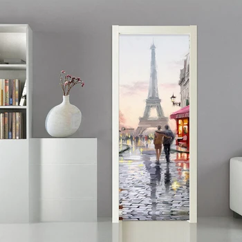 Eiropas Stila Tornis, Durvju Uzlīmes Glezna 3D Restorānu Dzīves Telpā, Radošās DIY Mājas Durvīm Uzlīmes PVC Pašlīmējošas Tapetes 4159