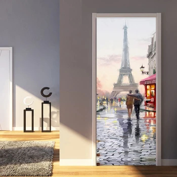 Eiropas Stila Tornis, Durvju Uzlīmes Glezna 3D Restorānu Dzīves Telpā, Radošās DIY Mājas Durvīm Uzlīmes PVC Pašlīmējošas Tapetes