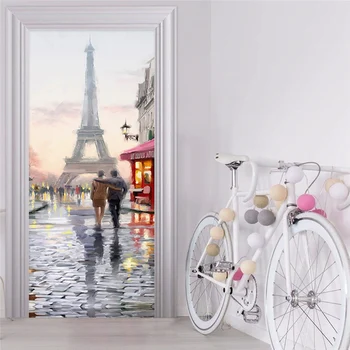 Eiropas Stila Tornis, Durvju Uzlīmes Glezna 3D Restorānu Dzīves Telpā, Radošās DIY Mājas Durvīm Uzlīmes PVC Pašlīmējošas Tapetes