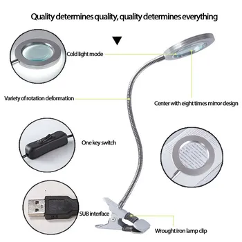 Elastīga Galda Lielu USB LED Palielināmais Stikls Sudraba Izgaismotas Palielināmo Stiklu, Lampas lupas Lasīšanas/Pārstrādāt/Metināšanas
