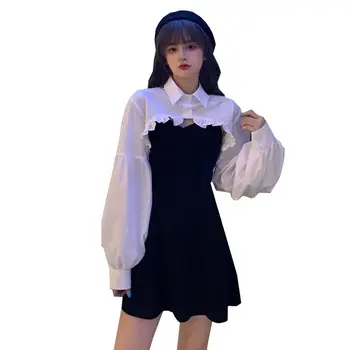 Elegants Puse Kleita Sievietēm Ar Garām Piedurknēm Salds Impērijas High Street Mini Kleita Gothic Y2k Kleita Korejas Rudens 2020. Gadam Sieviešu Apģērbs