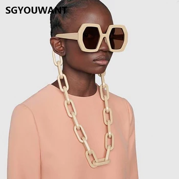 Elegants Vintage Daudzstūris Ķēdes Saulesbrilles Par Sievietēm Jaunā Modes Garu Ķēdi, Saules Brilles Sieviešu Melnu Bēša Punk Briļļu Vīriešiem Toņos